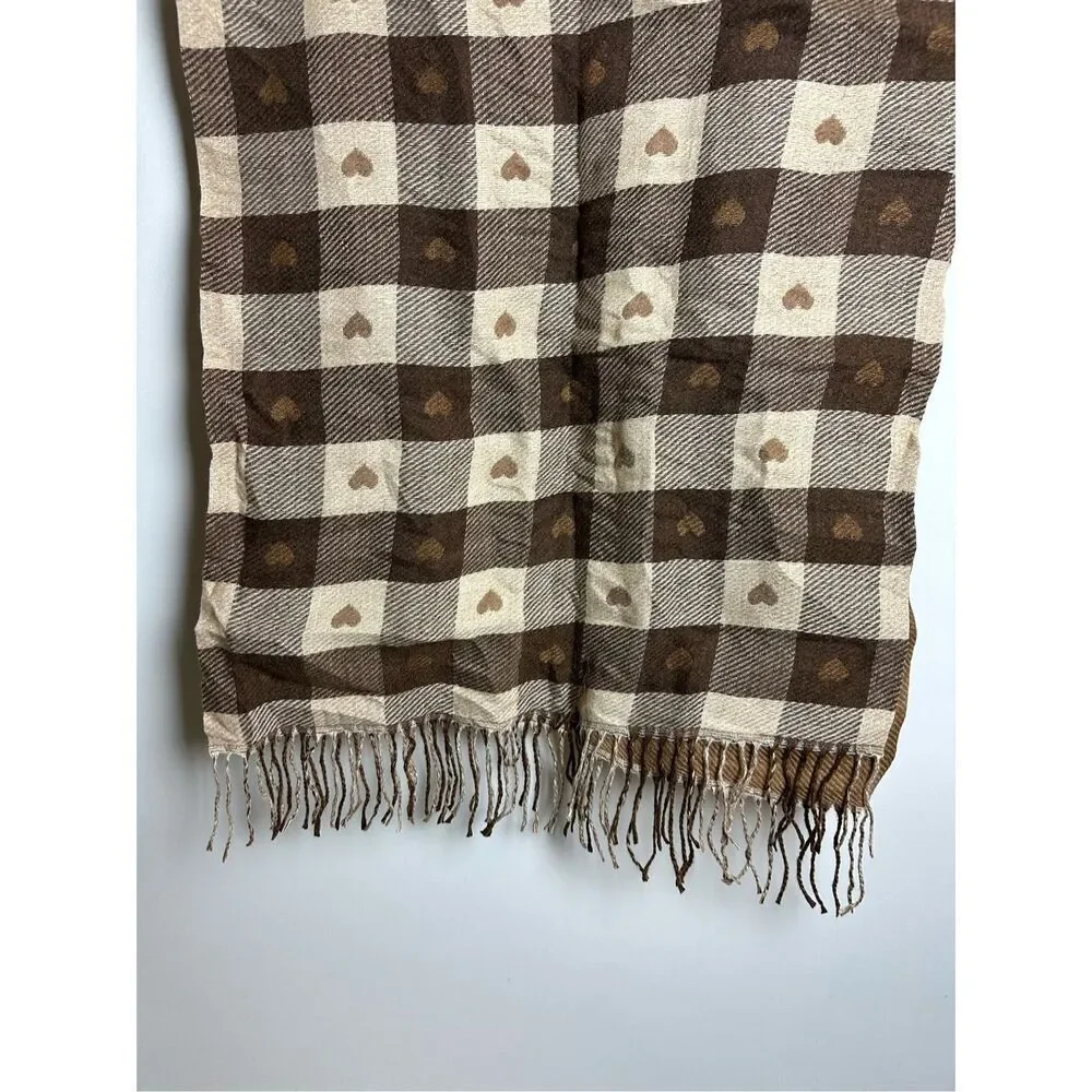 Brown heart detailed checkerboard scarf